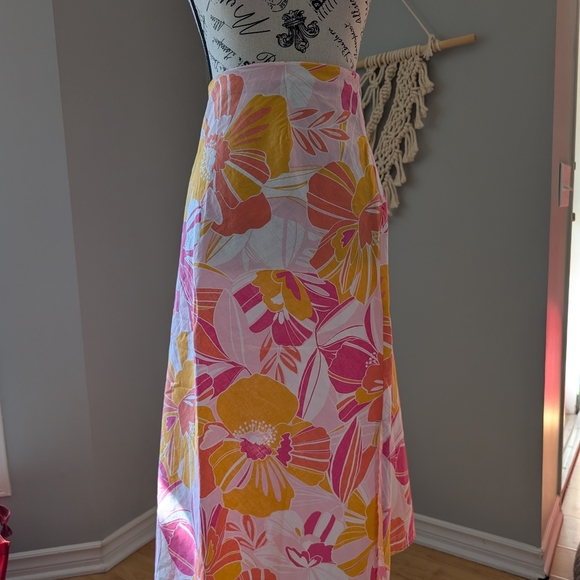 Joe Fresh Pink and Orange Floral Skirt Cotton Linen Size 14 - Picture 3 of 6